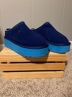 UGG Platform Tasman Slippers Blue Suede Womens EU 39 New